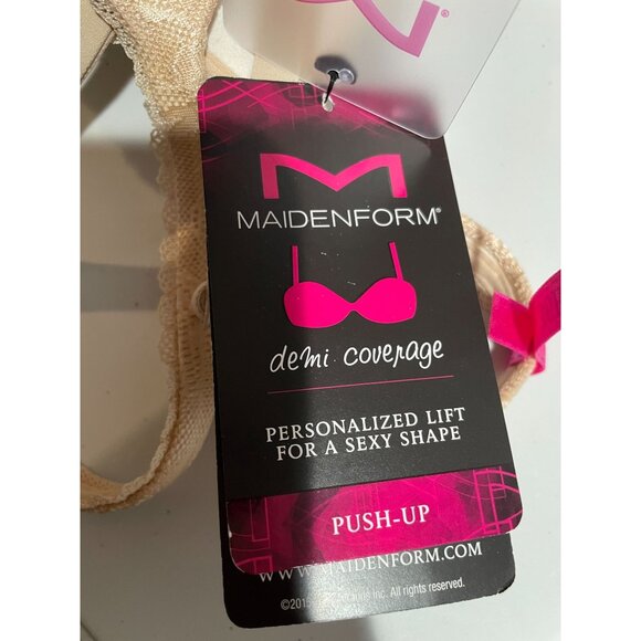 Maidenform Demi Coverage Push-Up Bras Set Of 2 - Beige Lace & Pink Satin-Size36B - Picture 4 of 9